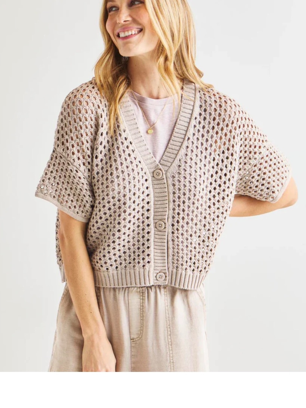NWT Splendid Short Sleeve Pointelle -Knit Short Sleeve Cardigan